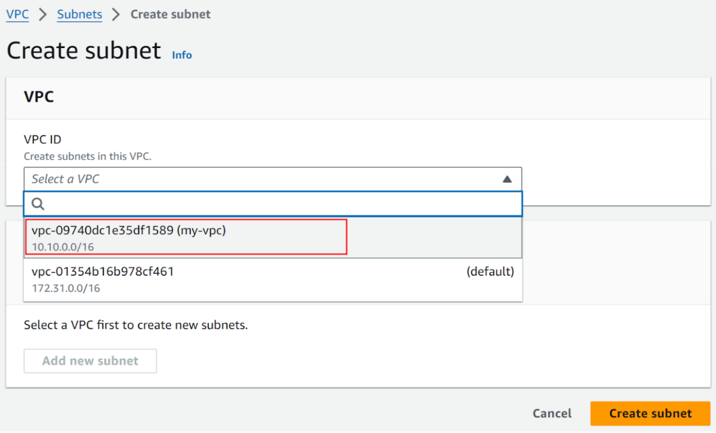 Create subnet