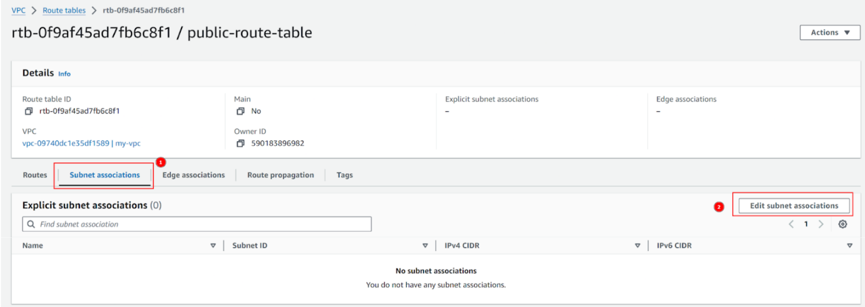 Edit subnet associations