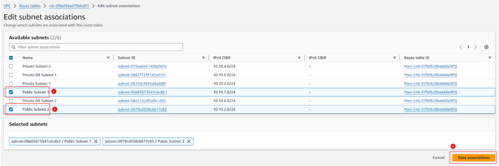 Edit subnet associations