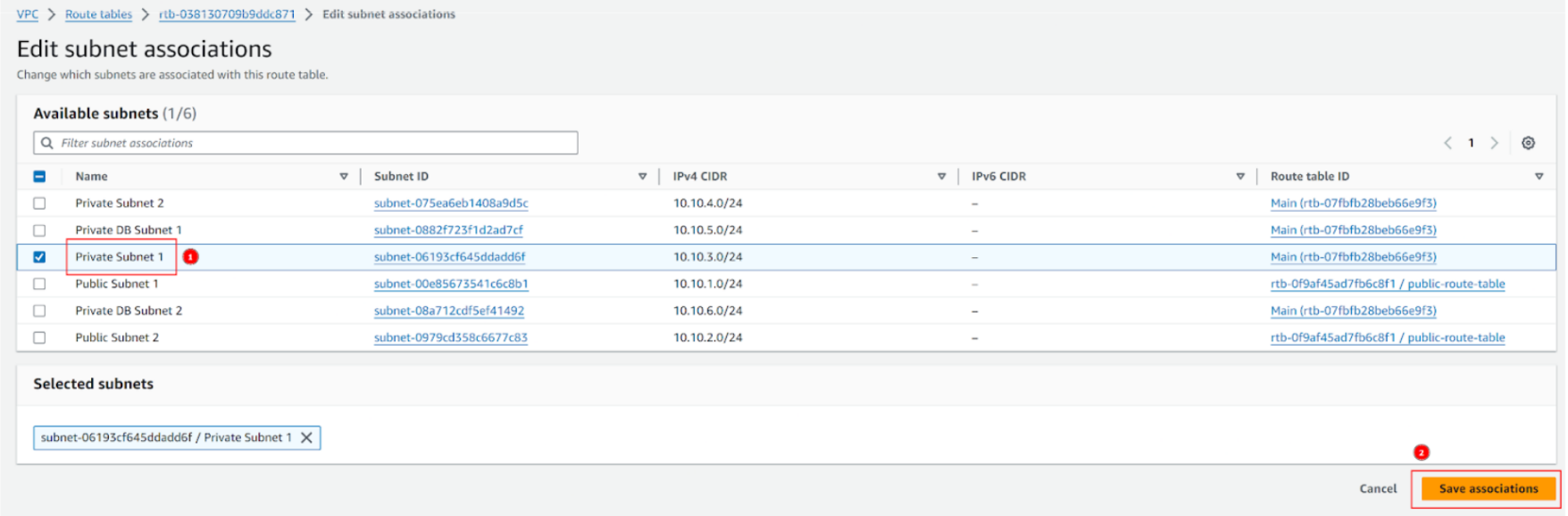 Edit subnet associations